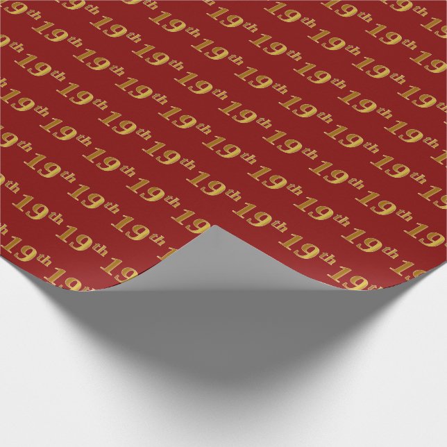 Red, Faux Gold 19th (Nineteenth) Event Wrapping Paper (Corner)