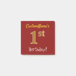 [ Thumbnail: Red, Faux Gold 1st Birthday, With Custom Name Notes ]