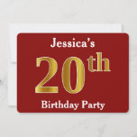 [ Thumbnail: Red, Faux Gold 20th Birthday Party + Custom Name Invitation ]