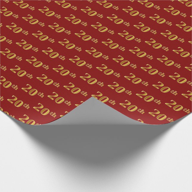 Red, Faux Gold 20th (Twentieth) Event Wrapping Paper (Corner)