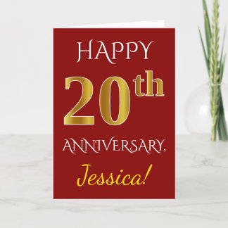 Red, Faux Gold 20th Wedding Anniversary Name Card