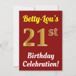 [ Thumbnail: Red, Faux Gold 21st Birthday Celebration + Name Invitation ]