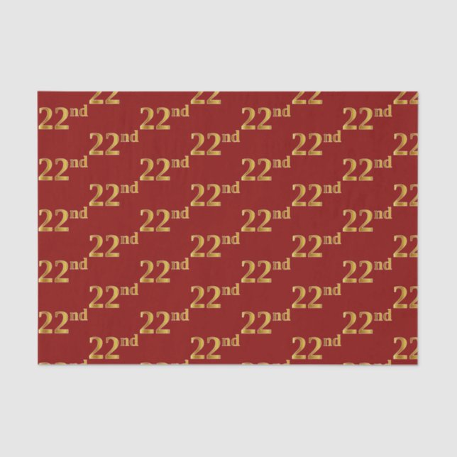 Red, Faux Gold 22nd (Twenty-Second) Event Tissue Paper (Front)