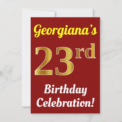 Red Faux Gold 23rd Birthday Celebration  Name Invitation