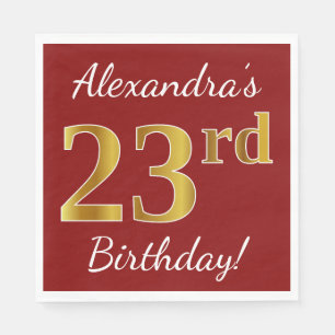 Red, Faux Gold 23rd Birthday + Custom Name Napkins