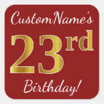 [ Thumbnail: Red, Faux Gold 23rd Birthday + Custom Name Sticker ]