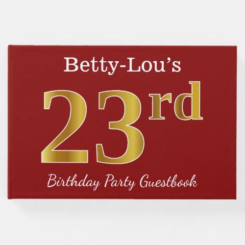 Red Faux Gold 23rd Birthday Party  Custom Name Guest Book