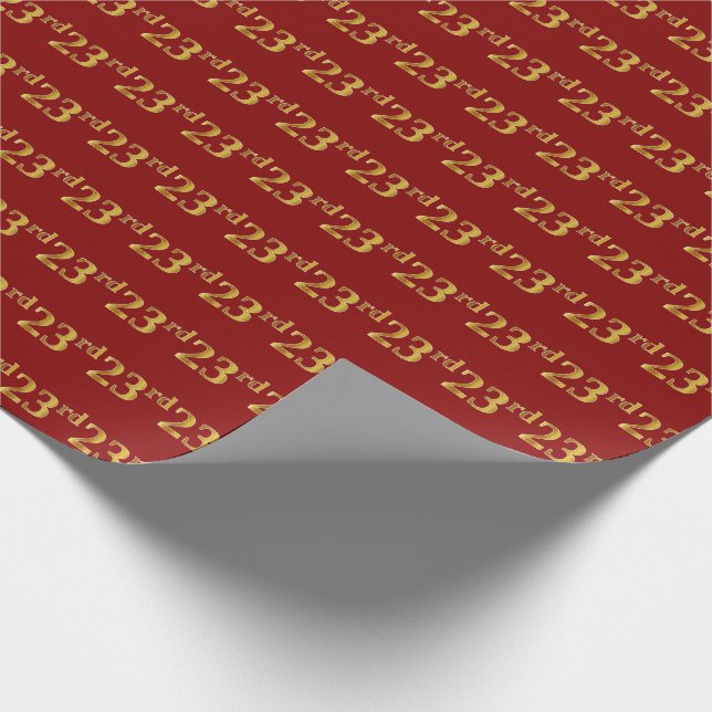 Red, Faux Gold 23rd (Twenty-Third) Event Wrapping Paper (Corner)