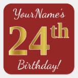 [ Thumbnail: Red, Faux Gold 24th Birthday + Custom Name Sticker ]