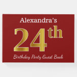 [ Thumbnail: Red, Faux Gold 24th Birthday Party + Custom Name Guest Book ]