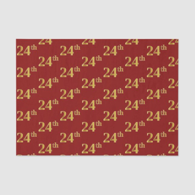 Red, Faux Gold 24th (Twenty-Fourth) Event Tissue Paper (Front)