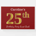 [ Thumbnail: Red, Faux Gold 25th Birthday Party + Custom Name Guest Book ]
