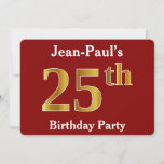 [ Thumbnail: Red, Faux Gold 25th Birthday Party + Custom Name Invitation ]