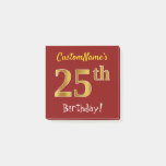 [ Thumbnail: Red, Faux Gold 25th Birthday, With Custom Name Notes ]