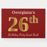 [ Thumbnail: Red, Faux Gold 26th Birthday Party + Custom Name Guest Book ]