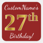 [ Thumbnail: Red, Faux Gold 27th Birthday + Custom Name Sticker ]