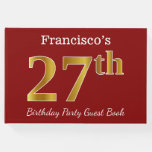[ Thumbnail: Red, Faux Gold 27th Birthday Party + Custom Name Guest Book ]