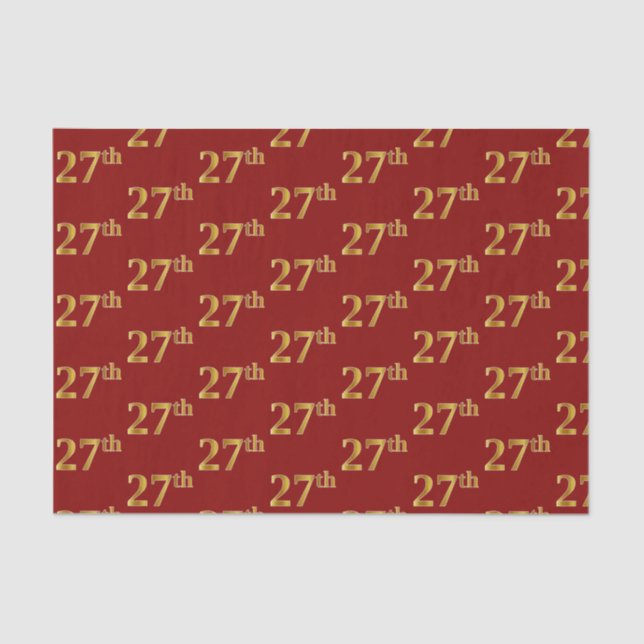 Red, Faux Gold 27th (Twenty-Seventh) Event Tissue Paper (Front)