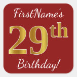 [ Thumbnail: Red, Faux Gold 29th Birthday + Custom Name Sticker ]