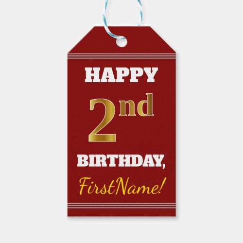 Red Faux Gold 2nd Birthday  Custom Name Gift Tags