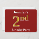 [ Thumbnail: Red, Faux Gold 2nd Birthday Party + Custom Name Invitation ]