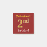 [ Thumbnail: Red, Faux Gold 2nd Birthday, With Custom Name Notes ]