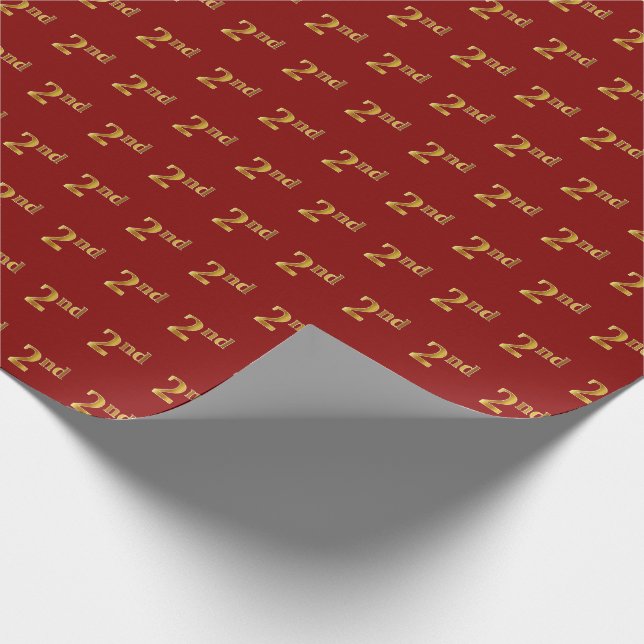 Red, Faux Gold 2nd (Second) Event Wrapping Paper (Corner)
