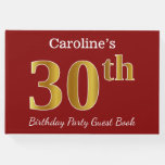 [ Thumbnail: Red, Faux Gold 30th Birthday Party + Custom Name Guest Book ]