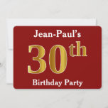 [ Thumbnail: Red, Faux Gold 30th Birthday Party + Custom Name Invitation ]