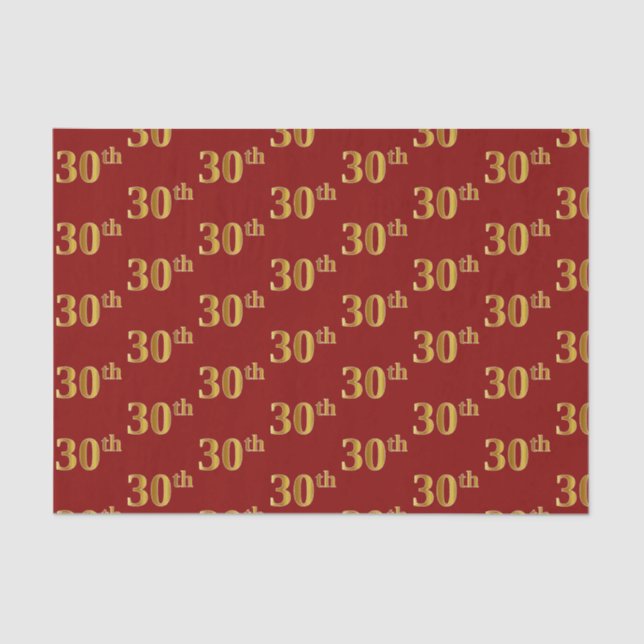 Red, Faux Gold 30th (Thirtieth) Event Tissue Paper (Front)