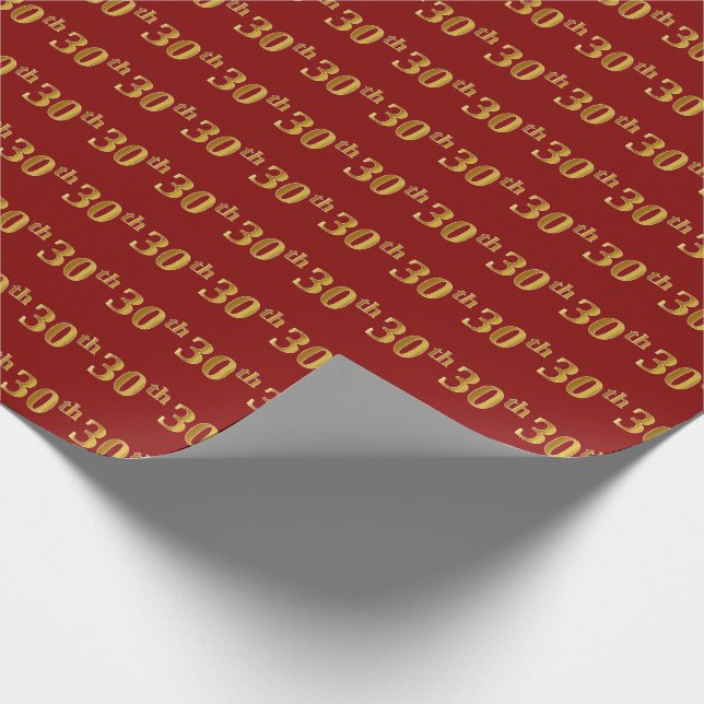 Red, Faux Gold 30th (Thirtieth) Event Wrapping Paper (Corner)