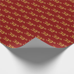 Red, Faux Gold 30th (Thirtieth) Event Wrapping Paper