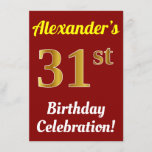 [ Thumbnail: Red, Faux Gold 31st Birthday Celebration + Name Invitation ]