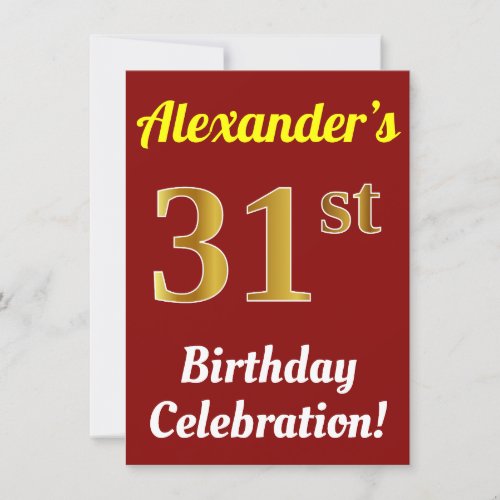 Red Faux Gold 31st Birthday Celebration  Name Invitation