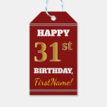[ Thumbnail: Red, Faux Gold 31st Birthday + Custom Name Gift Tags ]