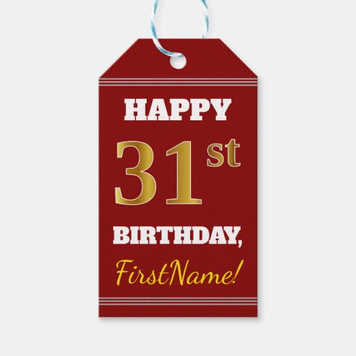 Red Faux Gold 31st Birthday  Custom Name Gift Tags