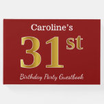 [ Thumbnail: Red, Faux Gold 31st Birthday Party + Custom Name Guest Book ]