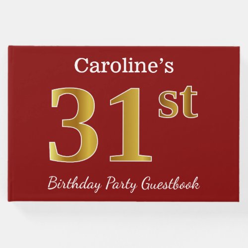 Red Faux Gold 31st Birthday Party  Custom Name Guest Book