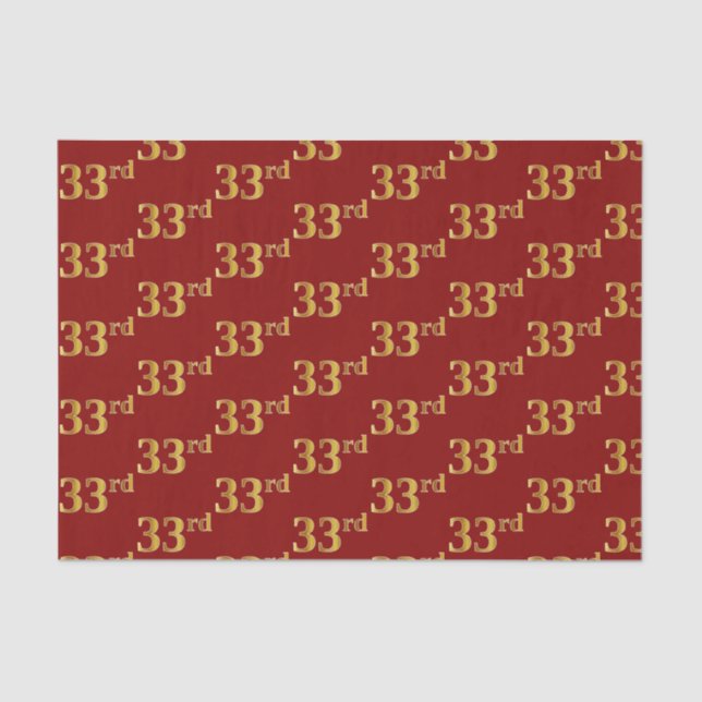 Red, Faux Gold 33rd (Thirty-Third) Event Tissue Paper (Front)