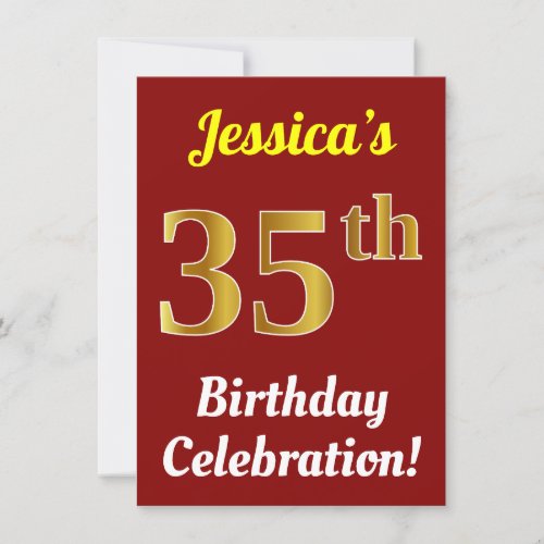 Red Faux Gold 35th Birthday Celebration  Name Invitation