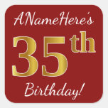 [ Thumbnail: Red, Faux Gold 35th Birthday + Custom Name Sticker ]