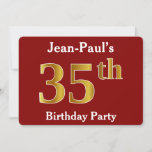 [ Thumbnail: Red, Faux Gold 35th Birthday Party + Custom Name Invitation ]