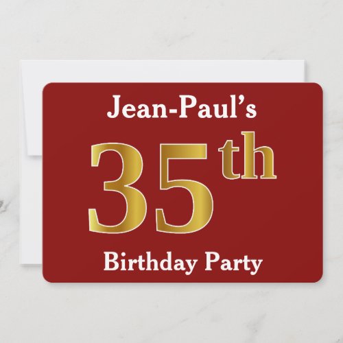Red Faux Gold 35th Birthday Party  Custom Name Invitation