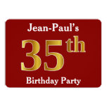 [ Thumbnail: Red, Faux Gold 35th Birthday Party + Custom Name Invitation ]