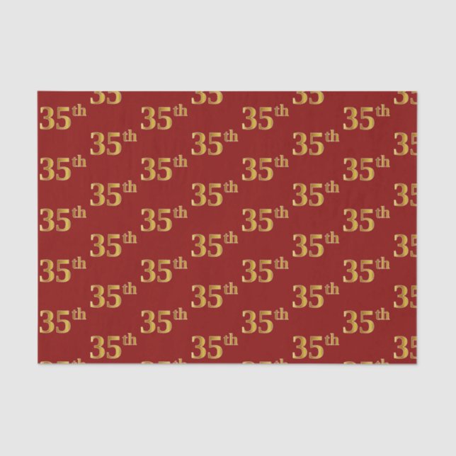 Red, Faux Gold 35th (Thirty-Fifth) Event Tissue Paper (Front)