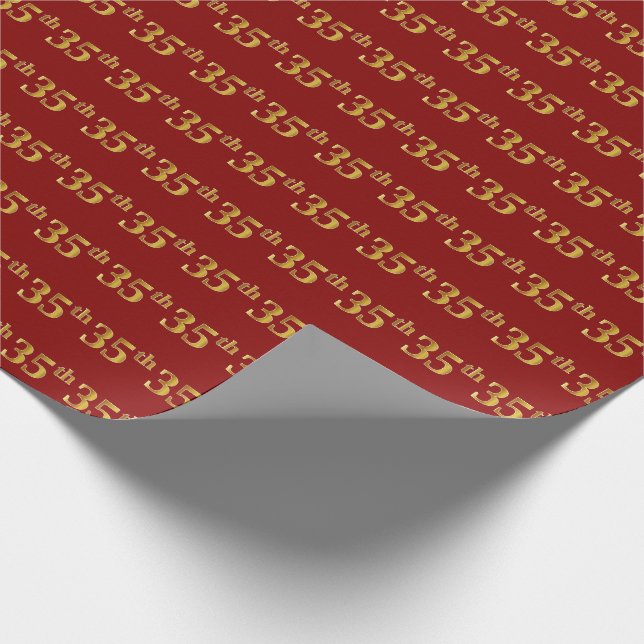 Red, Faux Gold 35th (Thirty-Fifth) Event Wrapping Paper (Corner)