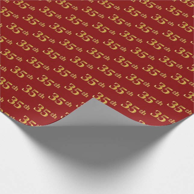 Red, Faux Gold 35th (Thirty-Fifth) Event Wrapping Paper (Corner)
