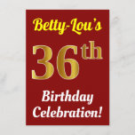 [ Thumbnail: Red, Faux Gold 36th Birthday Celebration + Name Invitation ]
