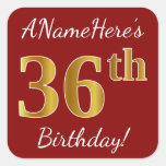 [ Thumbnail: Red, Faux Gold 36th Birthday + Custom Name Sticker ]