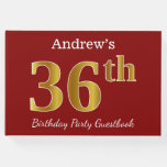 [ Thumbnail: Red, Faux Gold 36th Birthday Party + Custom Name Guest Book ]
